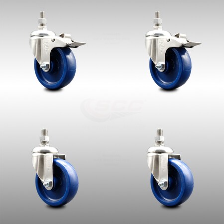 Service Caster 4 Inch 316SS Solid Polyurethane 10mm Threaded Stem Caster Lock Brake, 2PK SCC-SS316TSTTL20S414-SPUS-M1015-2-S2